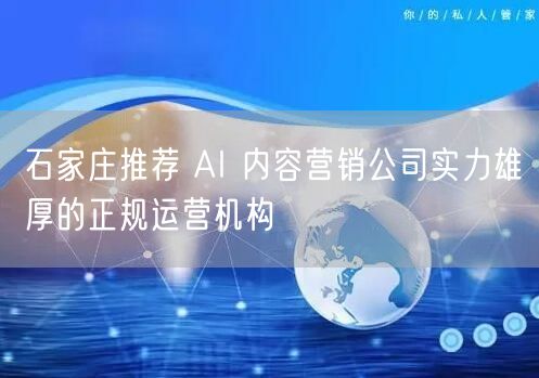 石家庄推荐 AI 内容营销公司实力雄厚的正规运营机构